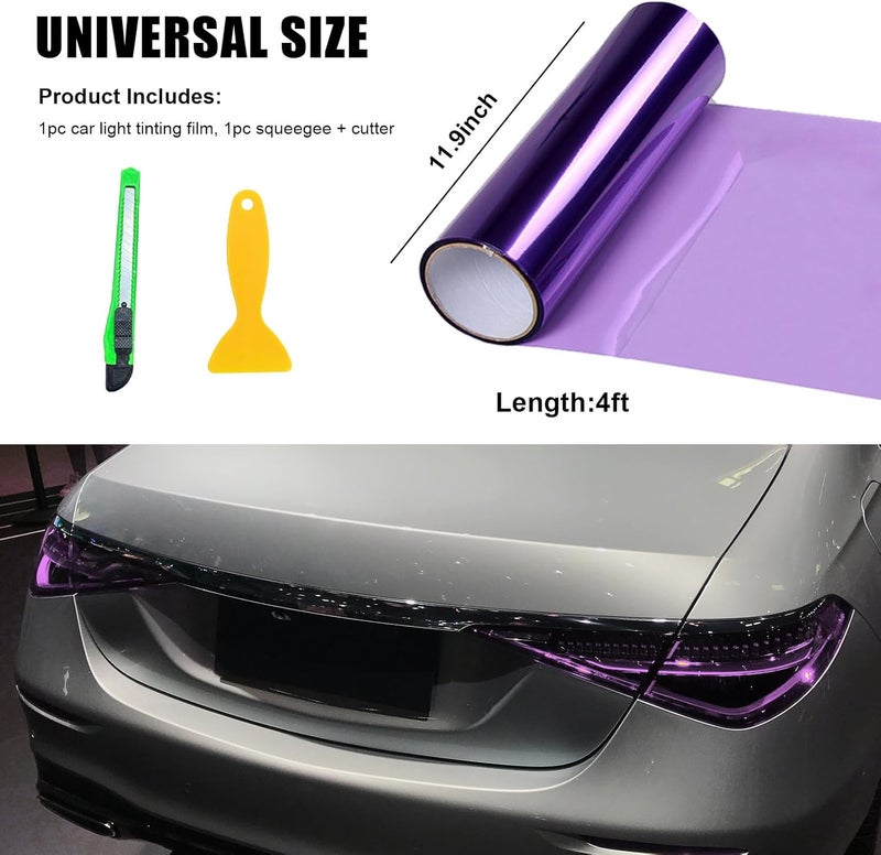 Suvnie 12 × 48 Inch Car Light Tint Film, Shiny Chameleon Headlights Tail Lights Fog Lights Films with Squeeze & Cutter, Self Adhesive Vinyl Film Sticker Sheet Roll Car Accessories (Purple) - Image 2